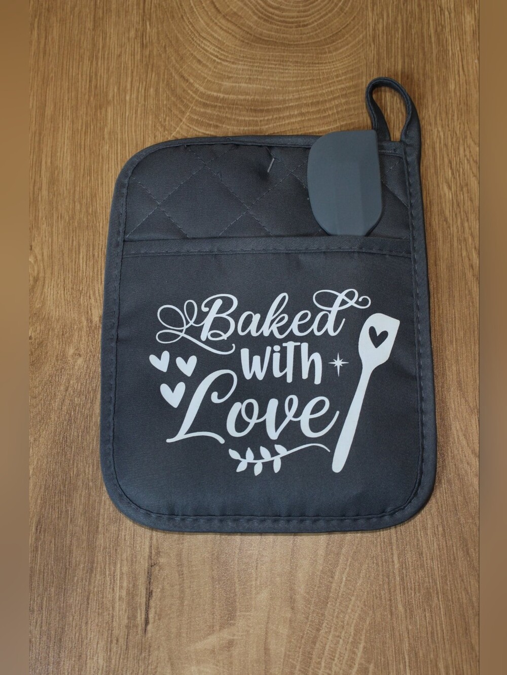 Handmade Gray Kitchen Potholder With Silicone Spatula